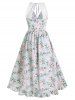Robe Maxi en Mousseline de Soie avec Empiècements en Dentelle à Imprimé Roses - Vert clair L
