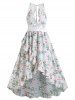Robe Maxi en Mousseline de Soie avec Empiècements en Dentelle à Imprimé Roses - Vert clair L