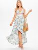 Vacation Rose Print Lace Panel Hollow Out Chiffon Layered Maxi Dress -  