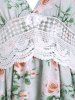 Vacation Rose Print Lace Panel Hollow Out Chiffon Layered Maxi Dress -  
