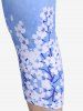 Legging Corsaire Moulant à Imprimé Fleuri à Taille Haute de Grande Taille - Bleu 5x | US 30-32