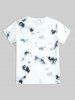 T-shirt Unisexe Teinté à Imprimé Lune et Soleil à Manches Courtes - Blanc 4XL