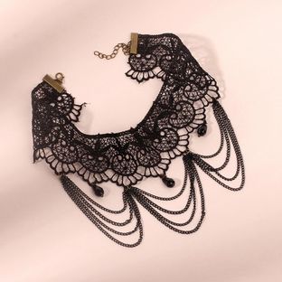 Gothic Vintage Layered Chains Lace Pendant Choker Necklace