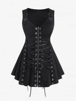 Lace Up Grommets Full Zipper Gothic Tank Top - BLACK - 2X | US 18-20