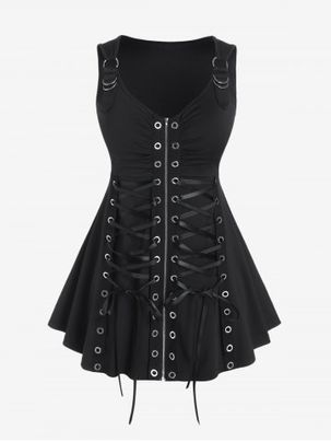 Lace Up Grommets Full Zipper Gothic Tank Top