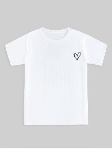 T-shirt de Base Unisexe à Imprimé Cœur de Grande Taille - WHITE - 2XL