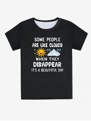 Unisex Sun Cloud and Letter Print Graphic Tee - BLACK - M