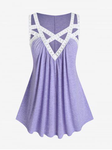 Plus Size Lace Crochet Trim Cutout Crisscross Tank Top