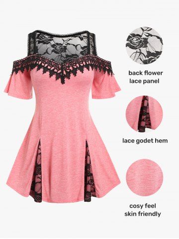 Lace Panel Cold Shoulder Plus Size & Curve Tee