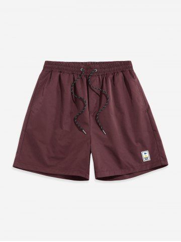 Solid Color Label Design Casual Shorts - DEEP RED - XL