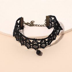 Bracelet Réglable Gothique en Dentelle - Noir 