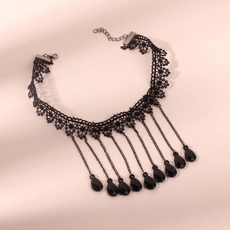 Shops Gothic Fringed Chains Lace Pendant Choker Necklace  