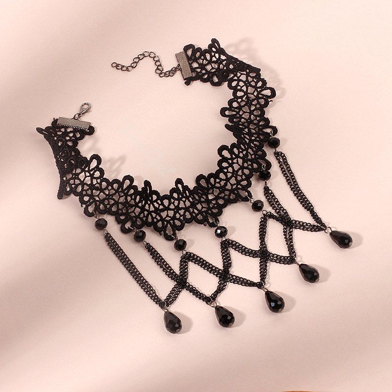 Unique Vintage Gothic Chain Lace Pendant Choker Necklace  