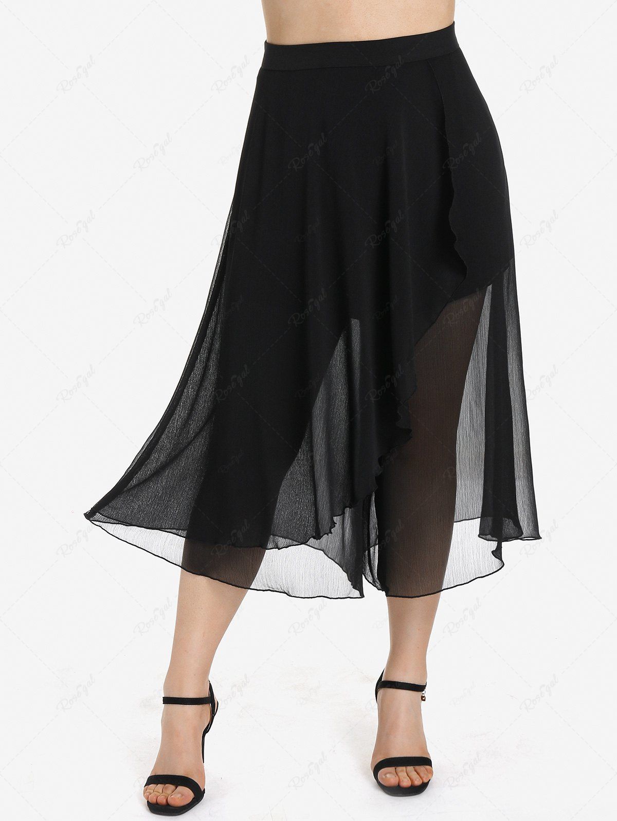 Pantalon Corsaire à Superposition en Maille Semi-transparent Grande Taille Noir S | US 8