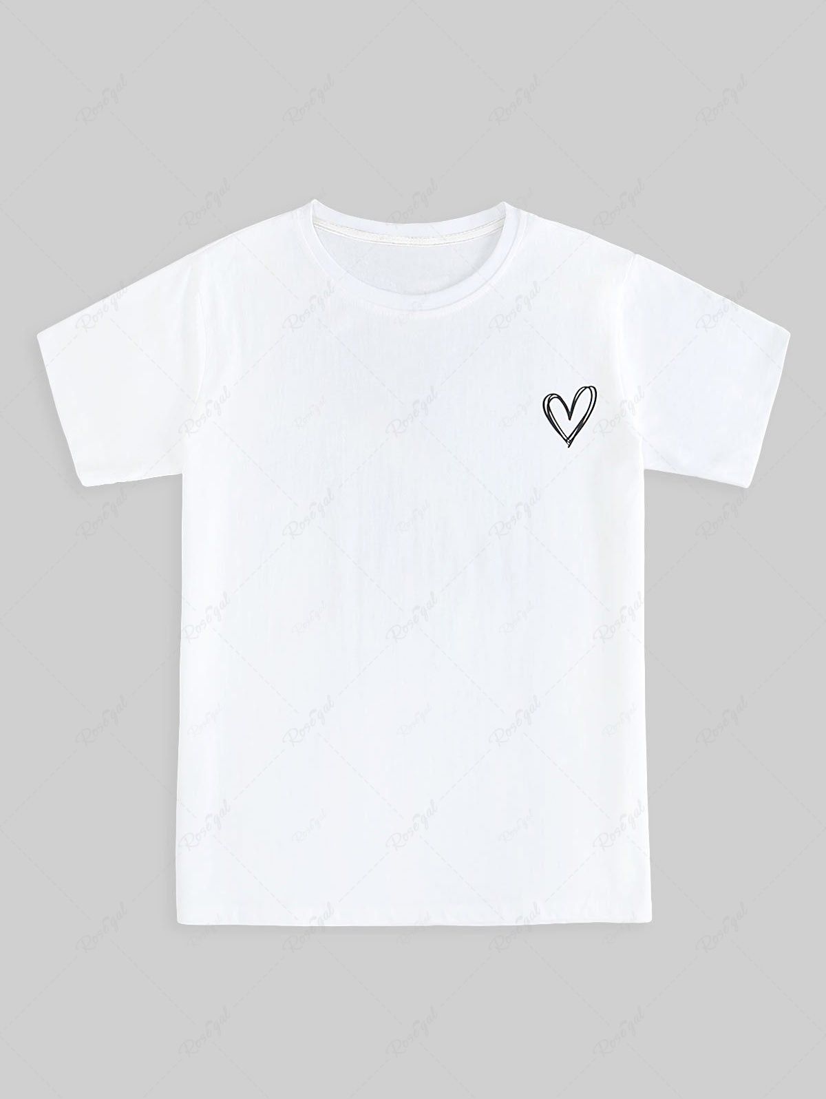 T-shirt de Base Unisexe à Imprimé Cœur de Grande Taille Blanc L