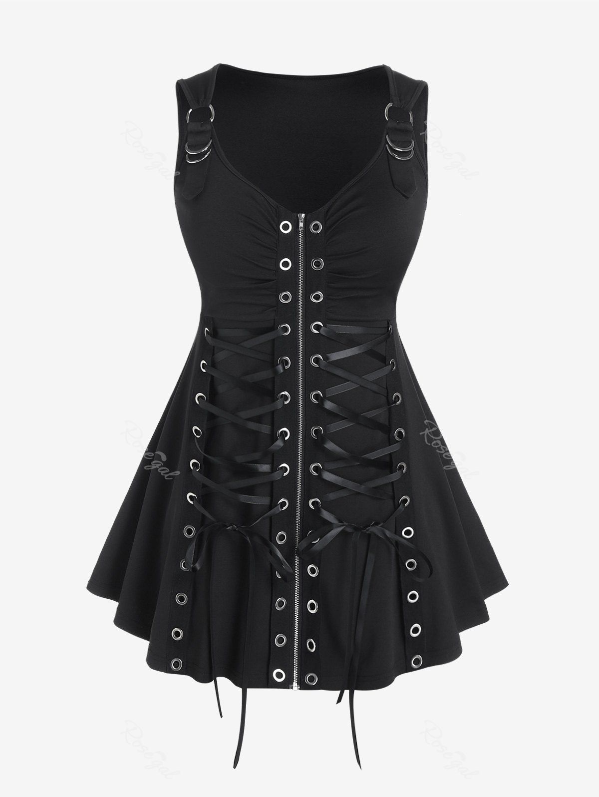 Hot Lace Up Grommets Full Zipper Gothic Tank Top  