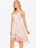 Spaghetti Strap Flower Embroidered High Low Mesh Dress -  