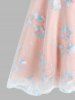 Spaghetti Strap Flower Embroidered High Low Mesh Dress -  
