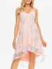 Spaghetti Strap Flower Embroidered High Low Mesh Dress -  