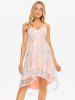 Spaghetti Strap Flower Embroidered High Low Mesh Dress -  