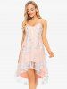 Spaghetti Strap Flower Embroidered High Low Mesh Dress -  
