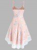 Spaghetti Strap Flower Embroidered High Low Mesh Dress -  