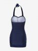 Plus Size Bowknot Backless Halter High Waist Swim Dress -  