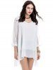 Blouse en Maille Transparente à Manches Fendues Grande Taille - Blanc 3X | US 22-24