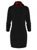 Mini Robe de Sweat-shirt à Carreaux Manches Longues Grande Taille à Col Bénitier avec Boutons - Noir M | US 10