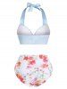 Flower Print Moulded Halter High Rise Bikini Swimwear Set -  