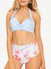 Flower Print Moulded Halter High Rise Bikini Swimwear Set -  