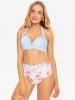 Flower Print Moulded Halter High Rise Bikini Swimwear Set -  