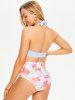 Flower Print Moulded Halter High Rise Bikini Swimwear Set -  