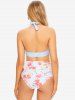 Flower Print Moulded Halter High Rise Bikini Swimwear Set -  