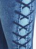 Plus Size High Waist 3D Denim Print Skinny Capri Jeggings -  