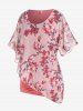 T-shirt Asymétrique Superposé en Blocs de Couleurs Grande Taille - Rose clair 