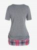 Plus Size Plaid Ruched 2 in 1 Tee -  