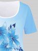 T-shirt à Imprimé Floral Ombre de Grande Taille - Bleu clair 