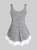 Plus Size Lace Panel Space Dye Two Tone Tunic Tank Top -  