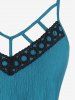 Plus Size Two Tone Lace Panel Strappy Textured Tunic Top -  