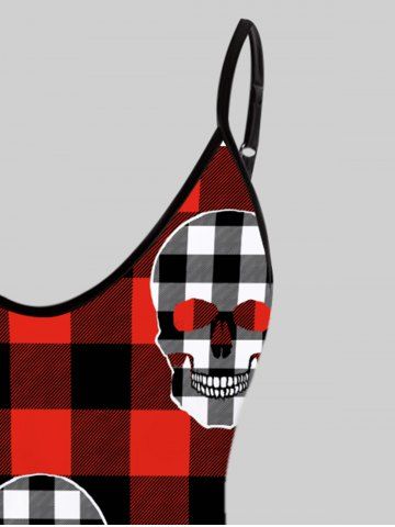 Plus Size Skull Print Plaid Gothic Tank Top