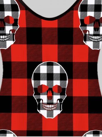 Plus Size Skull Print Plaid Gothic Tank Top
