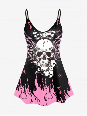 Plus Size Skull Fire Print Gothic Tank Top (Adjustable Straps)