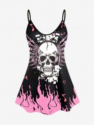 Plus Size Skull Fire Print Gothic Tank Top (Adjustable Straps) -  