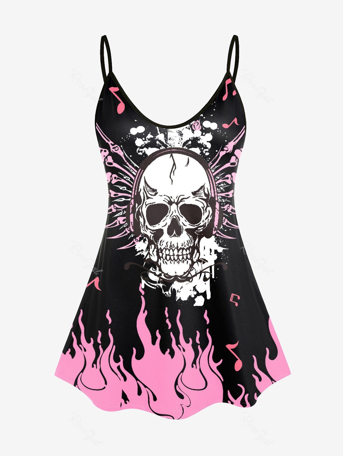Hot Plus Size Skull Fire Print Gothic Tank Top (Adjustable Straps)  