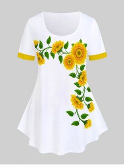 Plus Size Casual Sunflower Print Tee - WHITE - 2X | US 18-20