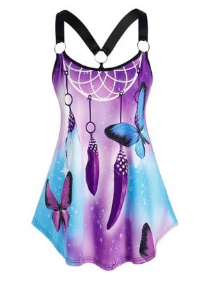 Plus Size Dreamcatcher Butterfly Print O Ring Tank Top