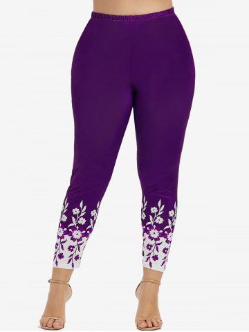 Plus Size High Waisted Floral Print Skinny Leggings