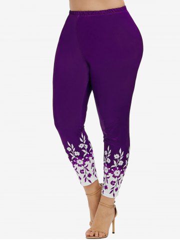 Plus Size High Waisted Floral Print Skinny Leggings - CONCORD - 1X | US 14-16