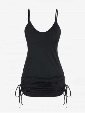 Plus Size Heart Print Skew Neck Sheer Mesh Blouse and Cinched Tank Top Set